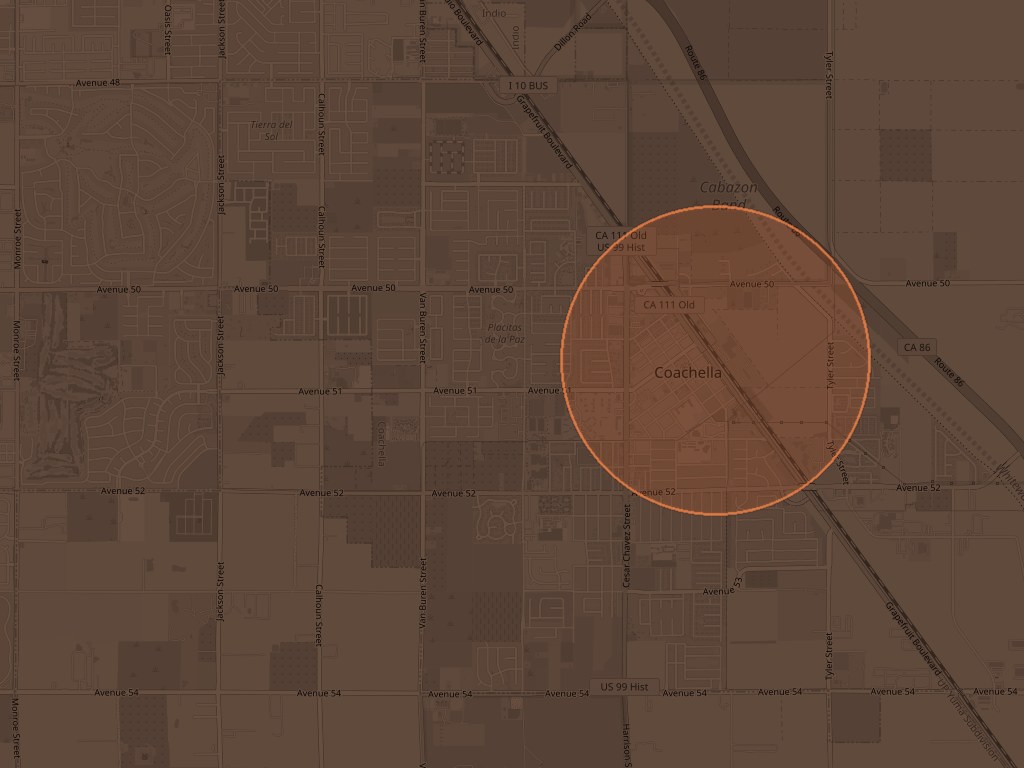 Map showing the approximate pickup area in Coachella, California