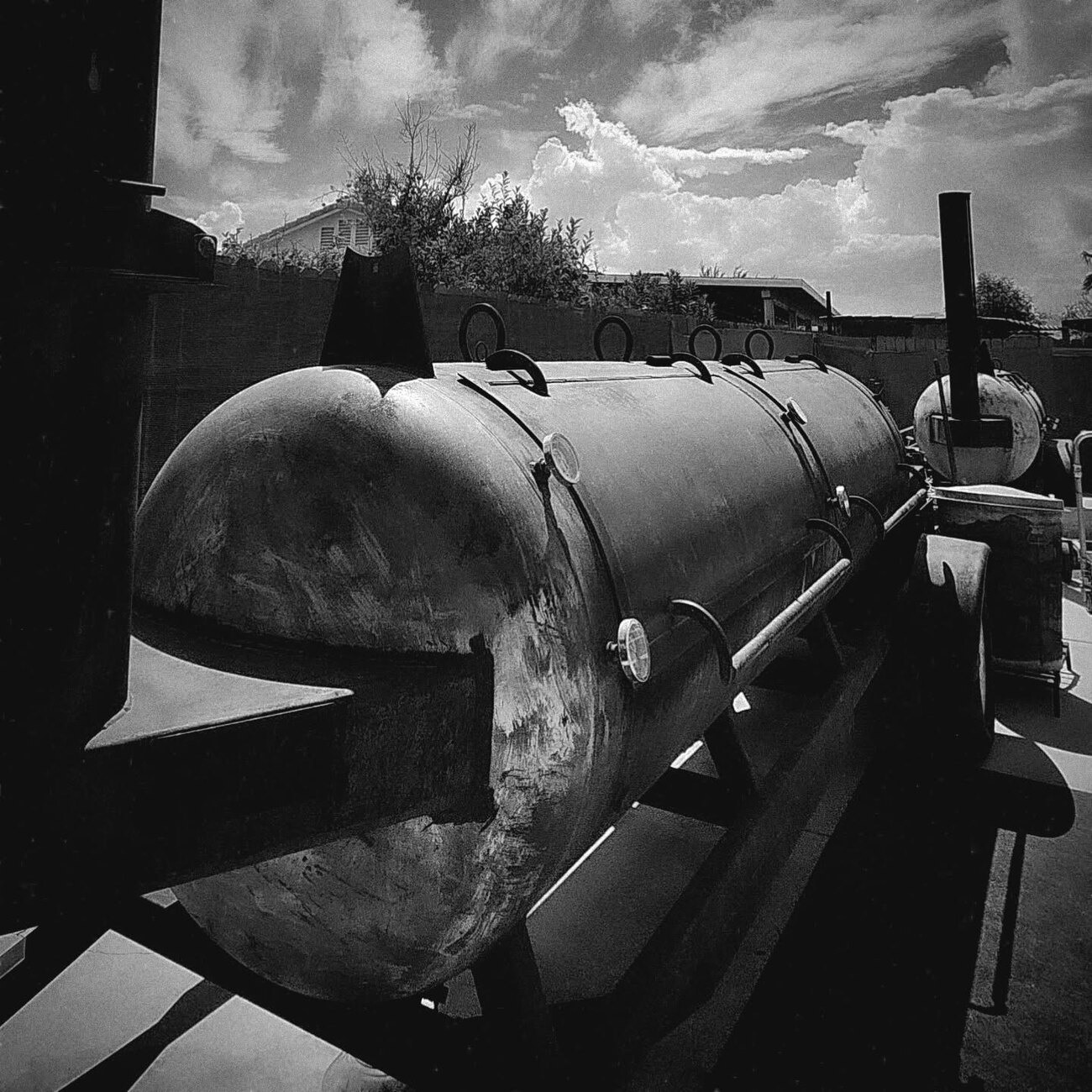 The offset smoker under desert clouds